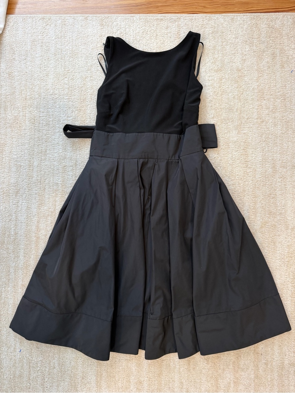 Ralph Lauren Black Sleeveless Midi Dress with Waist Tie and Full Pleated Skirt